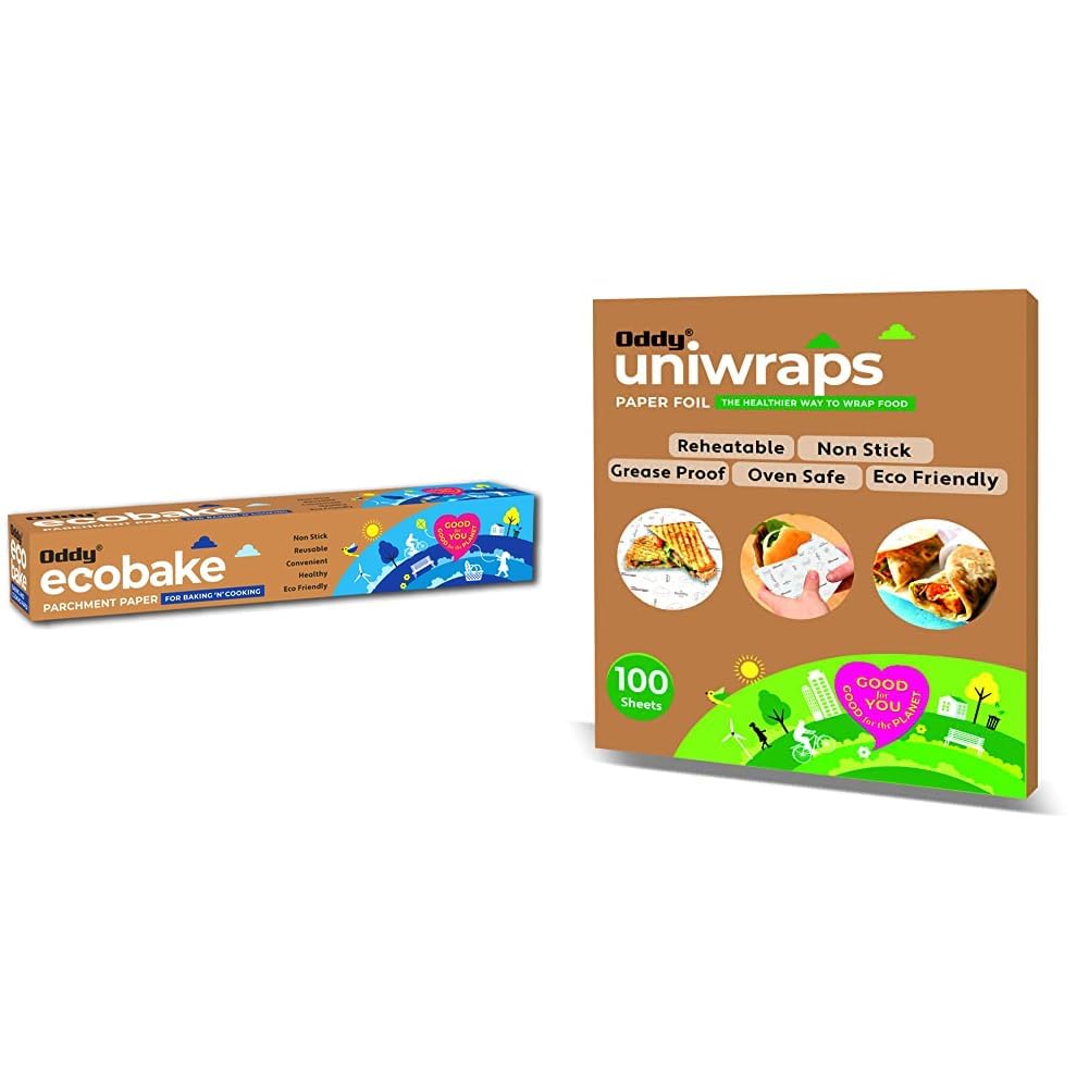 Oddy Uniwraps Ecoback for Baking 'N' Cooking Paper - 380mm x 20Mtrs, White & Oddy Uniwraps Food Wrapping Paper Sheets| 10x12 ", Pack of 100 Sheets