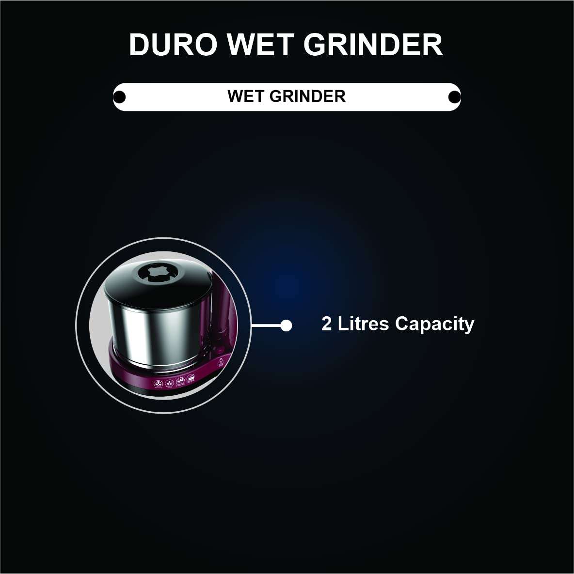 Crompton Duro 2-L Wet Grinder with Motor Vent-X Technology 1 Jar with Coconut Scrapper and Atta Kneader Accessories (Cherry Brown) 6