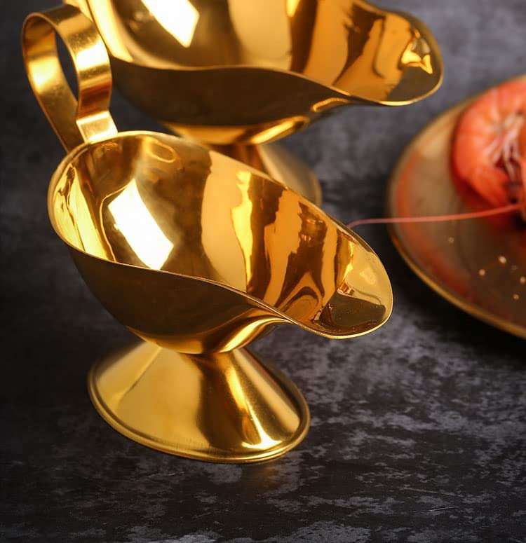 123Arts 2pcs Gold Stainless Steel Gravy Boats for Gravy, Cream, Black Pepper Sauce, 7 Oz 6