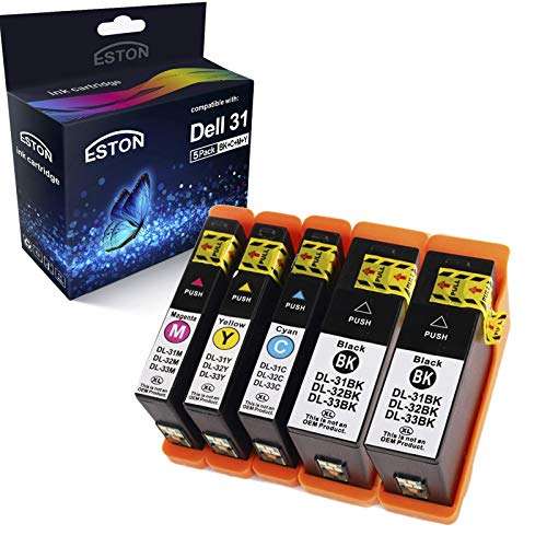 ESTON Compatible Ink Cartridge Replacement for Dell Series 31 Black and Series 31 Color for Dell V525w/ V725w All-in-One Printer (Black,Cyan,Magenta,Yellow - 5 Pack) 1