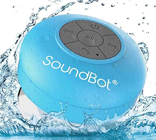 Soundbot® Waterproof Shower Speaker HD Water Resistant Bluetooth Handsfree Portable with Loud Clear Sounds 6+hrs of Playtime, Wireless Suction Cup Small Durable for Outdoors Travel Home SB510 (Blue) 1