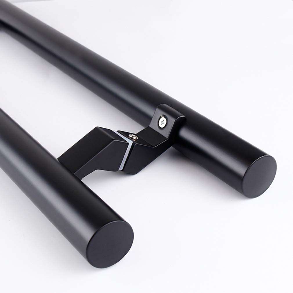 LA1ASHOU Glass Door Handle Set,Heavy Duty Stainless Steel Double Side Bar Handle,Shop Push Door Pull,Back to Back Handle,Round Tube,for Wood Timber Steel Barn Door(Blackhole Center 400mm) 6