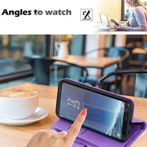 Samsung S8 Plus Wallets Case for Women/Men,PU Leather Protective Case with Card Holder Wallet Strap Money Pouch Detachable Magnet Cover Galaxy S8 Plus Flip Case Folio Zipper Purse Phone Case Purple 4