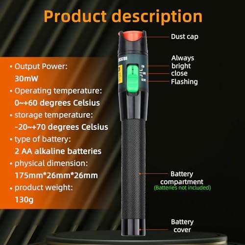 Aluminium Alloy Visual Fault Locator Fiber Optic Cable Tester VFL Test for FC,SC ST LC Adapter 4