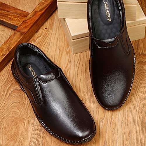 MUTAQINOTI Men's Brunette Brown Genuine Leather Shoe Without Laces Air Light Cushioned Handcrafted Formal Shoes for Men Officewear Slip-on (Size-7 UK) (AXSOBB) 2