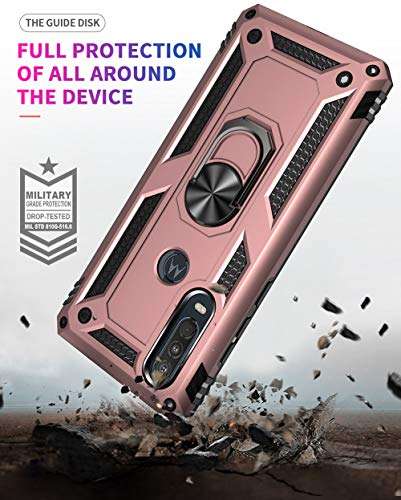 Asuwish Phone Case for Moto One Action with Tempered Glass Screen Protector Cover,Magnetic Ring Holder Stand Kickstand Motorola P40 Power Moto40 40Power 1 Cases Shockproof Women Men Pink Rose Gold 3