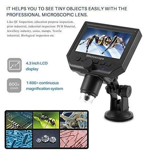 Portable Smart LCD Digital Microscope 4.3 Inch LCD HD 1-600x 3.6mp High Expansion 1080p/720p/VGA Image Sensor with Adjustable Stand for QC/Industrial/Collection Inspection 3