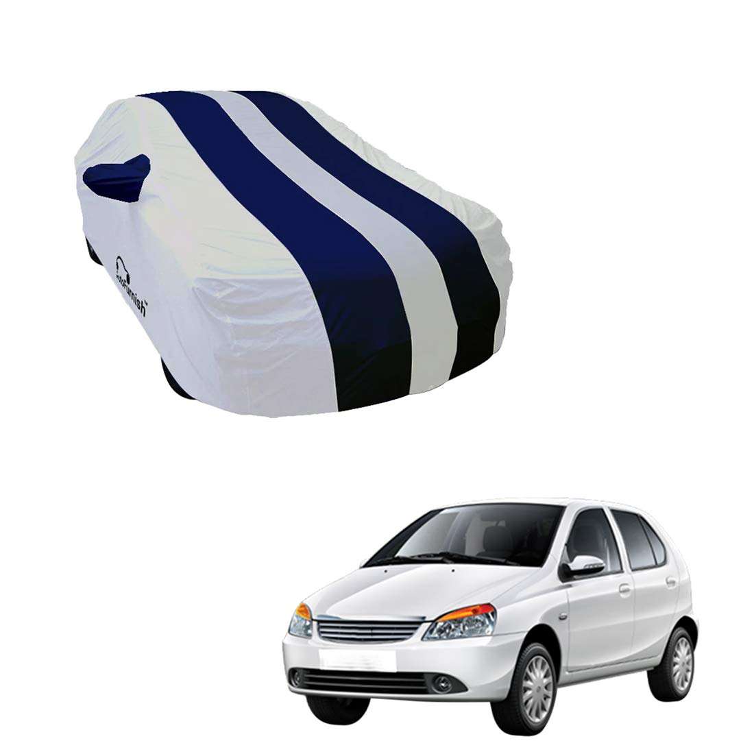 AutoFurnish ARC Blue Car Cover - Tata Indica | Water Resistant | Stripe Design | Triple-Stitched | Dust and Heat Protection | 190T Taffeta | Elastic Bottom| Heavy Buckle | Mirror Pockets | Stylish Car Accessories (Blue) 1