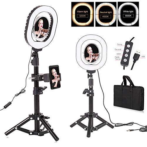 7×6" Selfie Ring Light,Dimmable USB Desktop lighting with Adjustable Stand & Cell Phone Holder for Live Stream/Makeup, for Vlog, YouTube Video/Photography, Compatible with iPhone Android (oval) 2