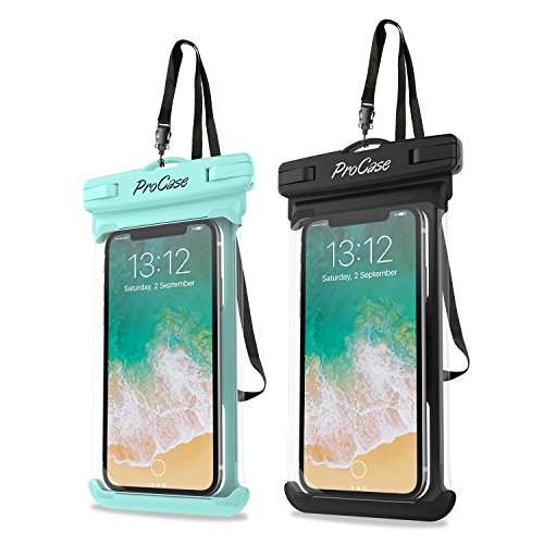 ProCase 2 Pack Waterproof Phone Pouch, Underwater Phone Case Up to 7", Dry Bag for iPhone 17 Air 16 15 14 13 Pro Plus Max, Galaxy S24 S23 S22 Ultra Pixel, Beach Essentials -Green & Black 1