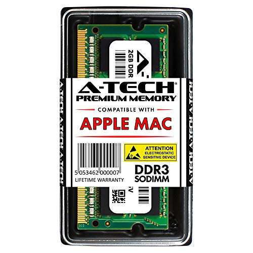 A-Tech for Apple 2GB DDR3 1067MHz / 1066MHz PC3-8500 SODIMM Memory RAM Module for MacBook, MacBook Pro, iMac, Mac mini - (Late 2008, Early 2009, Mid 2009, Late 2009, Mid 2010) Models 1