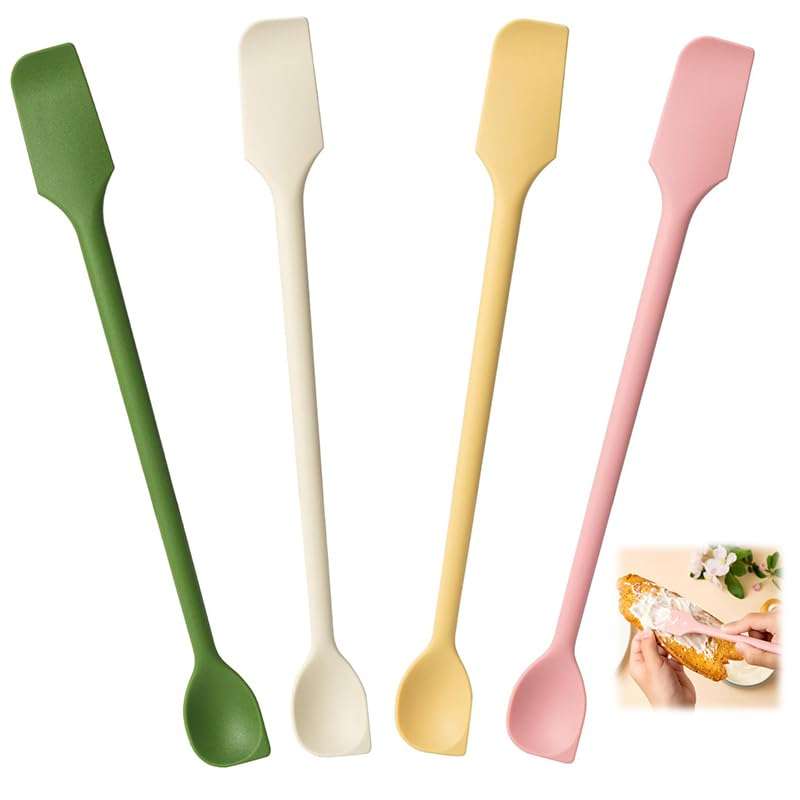 Supvox® Silicone Spatula Set - 4Pcs 10'' Kitchen Mixing Scraper Spatula Set Dual-Head Baking Tools Small Size Spoon Spatulas for Dough, Frosting & Batter, Food, 4 Color Options 1
