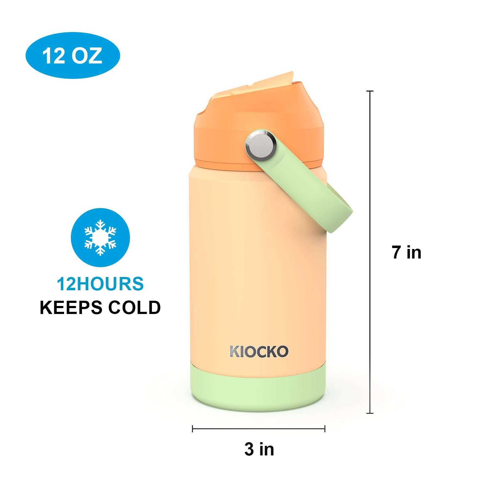 Kiocko Kids Insulated Water Bottle with Straw,12oz Toddler Cups with Stainless Steel Leak Proof for School Boys Girls（Orange-Mix） 3