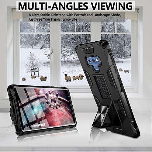 Compatible for Samsung Galaxy Note 9 Case with HD Screen Protector, Gritup Military Grade Dual Layer Protective Shockproof Cover Built-in Magnetic Kickstand Phone Case for Samsung Note 9, Black 2