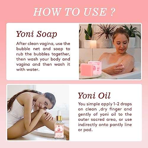 Feminine Wash & Yoni Oil & Yoni Soap Set for Women, Yoni Wash for Vaginal Ph Balance Remove Odor Moisturizing, 1 Fl.Oz Feminine Oil & 5.07 Fl.Oz Vaginal Gel 3.53 Oz Peach Yoni Soap 4