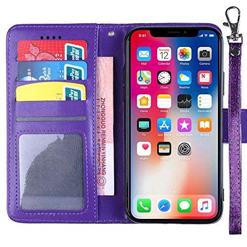Glitter Wallet Phone Case for Moto G8 Power with Tempered Glass Screen Protector Cover and Card Holder Kickstand Motorola G8Power MotoG8Power G 8power 8 MotoG8 8th Gen 5G Bling Leather Cases Purple 3