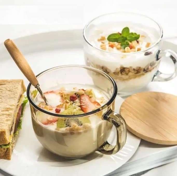 MORDERA Round Shaped Glass Coffee Cup, Glassware Tea Cup, Tea Cups for Hot Beverages with Handle, Transparent Glass Tea Cup Set for Coffee, Tea, Milk - 4 Pieces, White, 150 ml 3