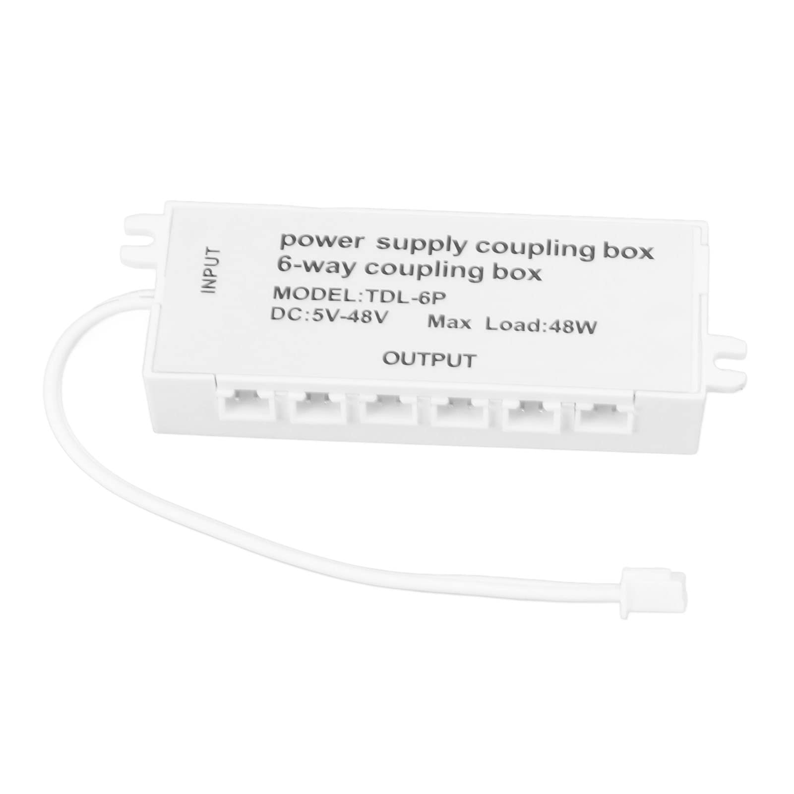 Jeanoko Power Supply Junction Box, 6 Way Coupling Box XH2.5 Port 48W 5‑48V Plug and Play Power Supply Junction Box Power Coupling Box for LED Light 1