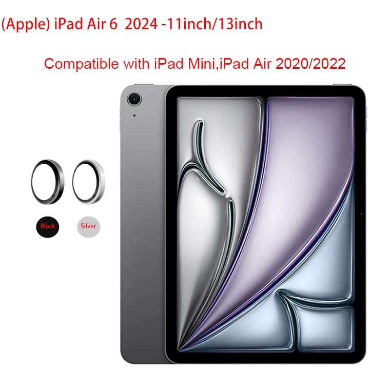 for iPad Air 6 11inch/13inch 2024 Tempered Glass Camera Lens Ring Protector Compatible with iPad Mini 7,iPad Air 2020/2022-2 Pcs Black 3