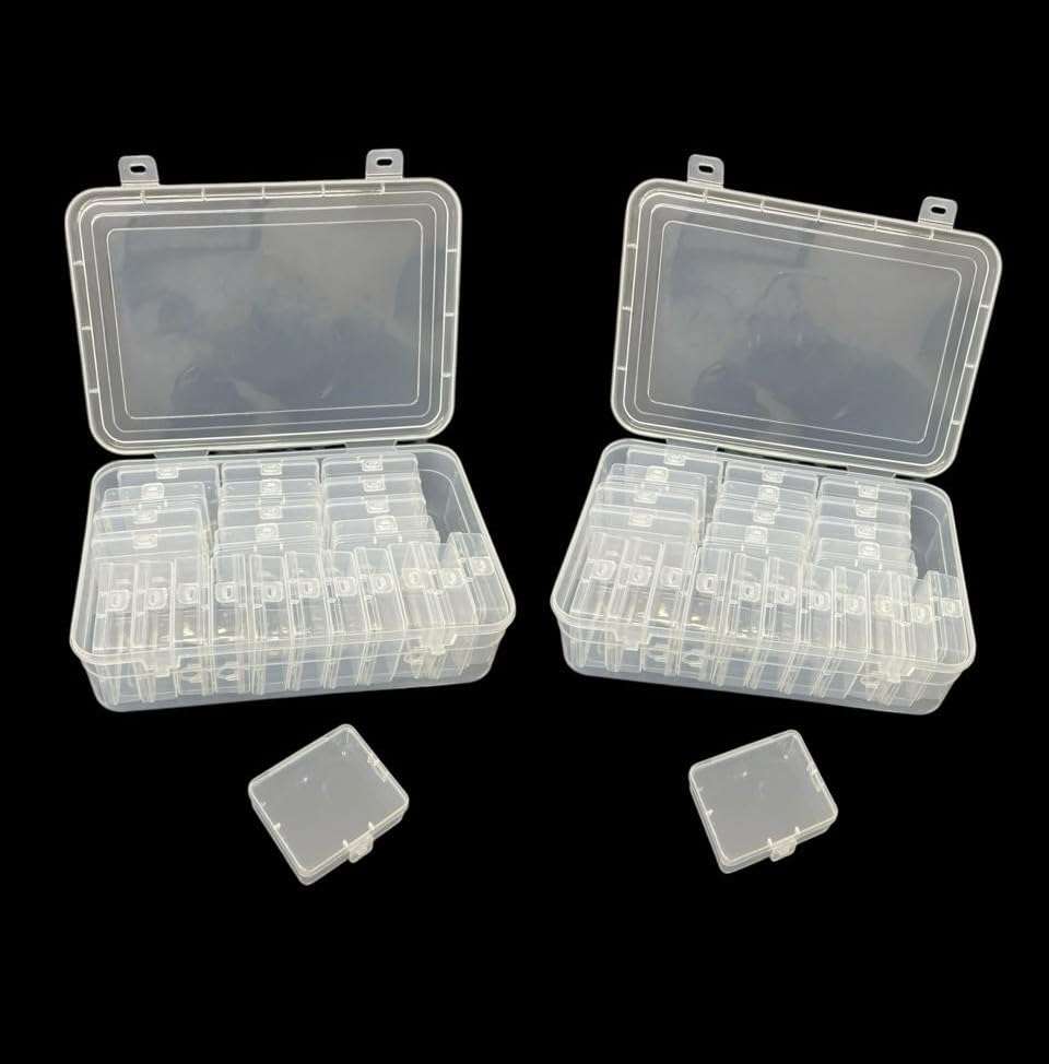 URBAA Plastic Storage Box Set, 50 Pieces, Clear Containers with Locking Lids, 2 Big Containers with 48 Small Boxes for Jewellery, Pins and Beads 1