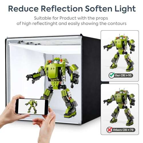 Professional Photo Light Box, Heorryn 24x24x24 Inches Portable Photo Studio Box Folding Shooting Tent Kit with Brightness Dimmable LED Lights & 5 Backdrops for Jewellery, Food, Shoes Photography etc 3