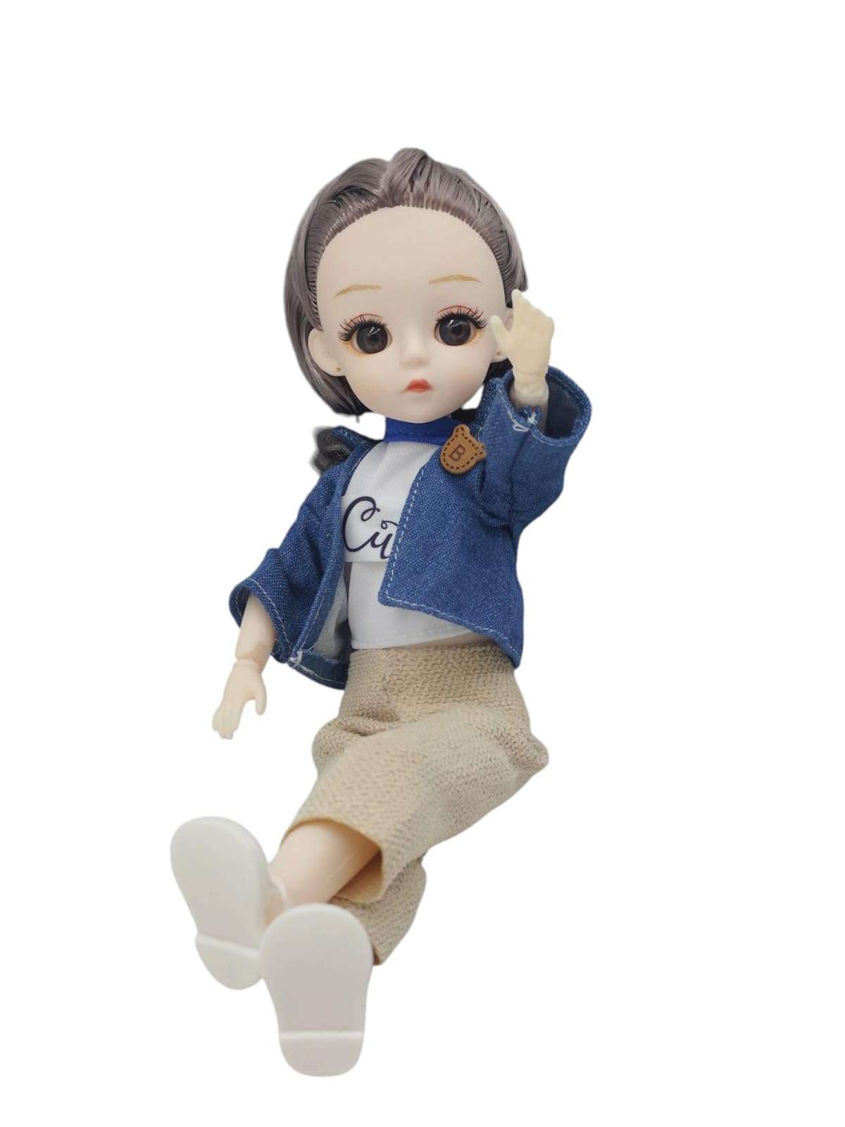 Movable Joint Makeup Cute Girl Fashionable Doll for Girls (Movable Doll Blue Denim Jaket with Full Pant with Cute Tshirt) 4