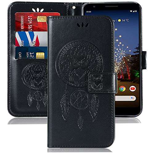 Booceicd for Google Pixel 3a XL Case, Pixel 3 Lite XL Case, [Wrist Strap] Luxury PU Leather Wallet Flip Protective Phone Case Cover with Card Slots and Stand for Google Pixel 3a XL Phone Black 1
