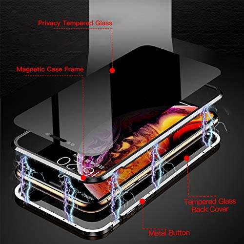 Privacy Magnetic Case for iPhone 11 Pro Max, Anti Peeping Clear Double Side Tempered Glass [Magnet Absorption Metal Bumper Frame] Thin 360 Full Protective Phone Case for iPhone 11 Pro Max 6.5'' Silver 3