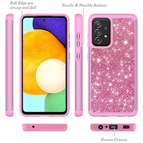 Glitter Case for Samsung Galaxy A52 / Samsung Galaxy A52 5G / 4G | 6.5 Inch | Cute Sparkle Protective Cell Phone Basic Case for Girls Women | TPU+PC Anti-Shock Anti-Scratch Covers 2021 (Pink) 5