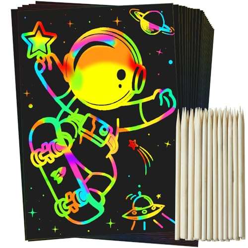 ZMLM Scratch Rainbow Art Paper Set - 100Pcs Magic Scratch Off Art Craft Supplies Kits for Kids Girls Boys Black Scratch Notes Sheet Doodle Pad for Fun DIY Toy Party Favors Christmas Birthday Gift