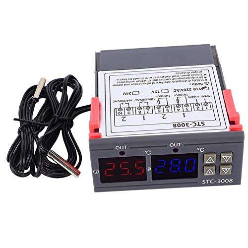 Bonarty STC-3008 Independent Dual-Way Digital Temperature Controller - Control by Setting the Temperature Setting Value and the Difference Value - 12V 1