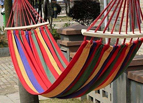plenzo Cotton Striped Foldable Hammock (for Single Person) / Hanging Bed for Camping & Outdoor Activities - Multicolor