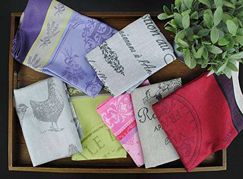 DII 100% Cotton, Machine Washable, Everyday Kitchen Basic, Ultra Absorbent, French Jacquard Decorative Dishtowel 20x28", Set of 3- Une Poule Sur Un Mur 3