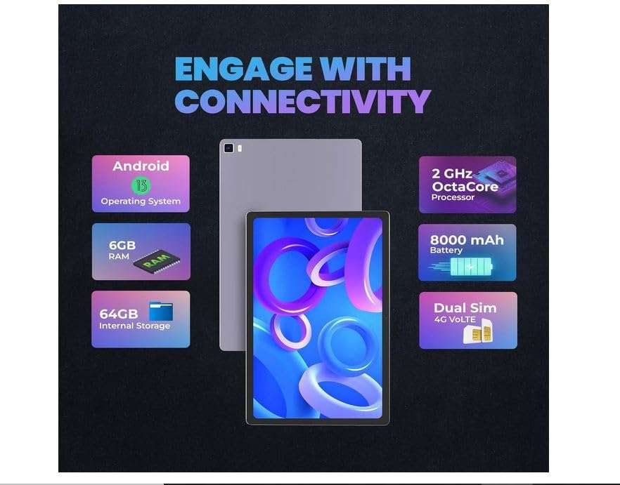 Wishtel IRA Duo Pro 10.4" Tablet + Keyboard + Stylus Pen|6GB RAM 64GB ROM|Wi-Fi + 4G Volte|Dual SIM|8000mAh Battery|2Ghz Octa-Core Processor|Included Accessories (Flip-Cover,OTG Cable, Earphone),Black 5