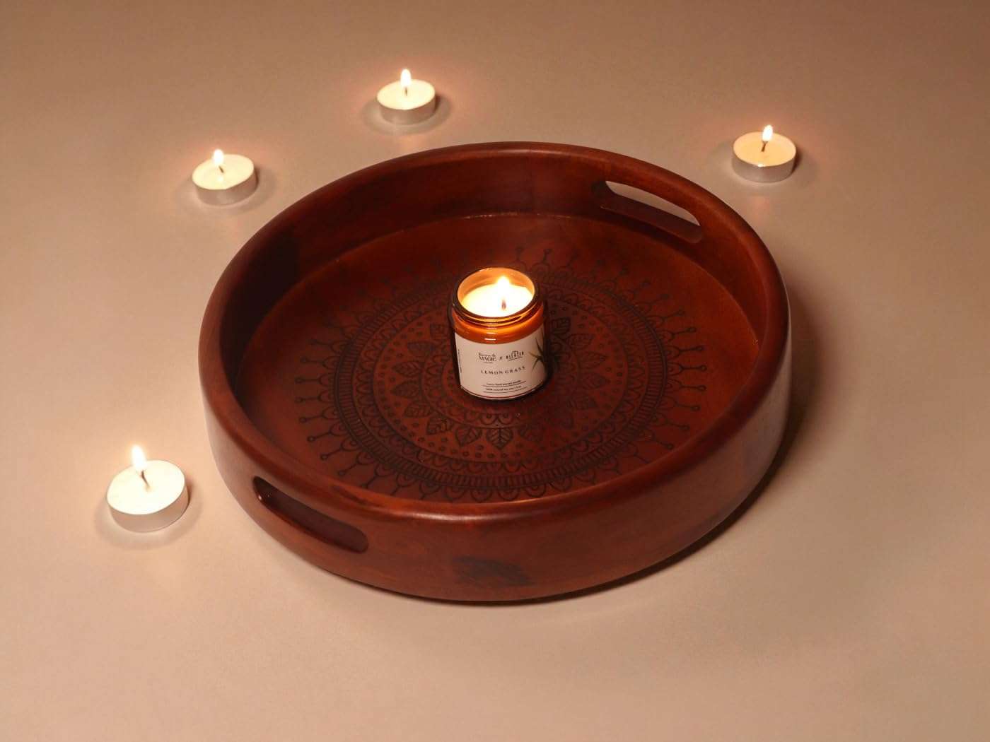 Vesta Homes Premium Wood Round Serving Tray for Home/Kitchen/Restaurant/Office Organizer/Dining Table | Premium Serving Trays | 30.5 x 30.5 x 5 cm | Handcrafted in India 3