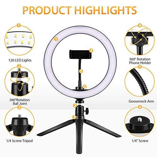 Kyuccfrsus 6/10 Inch LED Ring Light,Ring Light Tripod Photo Video LED Lighting Desktop Adjustable LED Ring Light Camera Phone Live Studio Fill Lamp 1# 3
