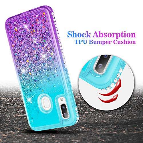 Ruky for Samsung Galaxy A20 Case, Glitter Liquid Bling Flowing Quicksand Diamond Series Soft TPU Protective Girls Women Cover Phone Case for Samsung Galaxy A20 / A30 Case (2019) - Aqua 6