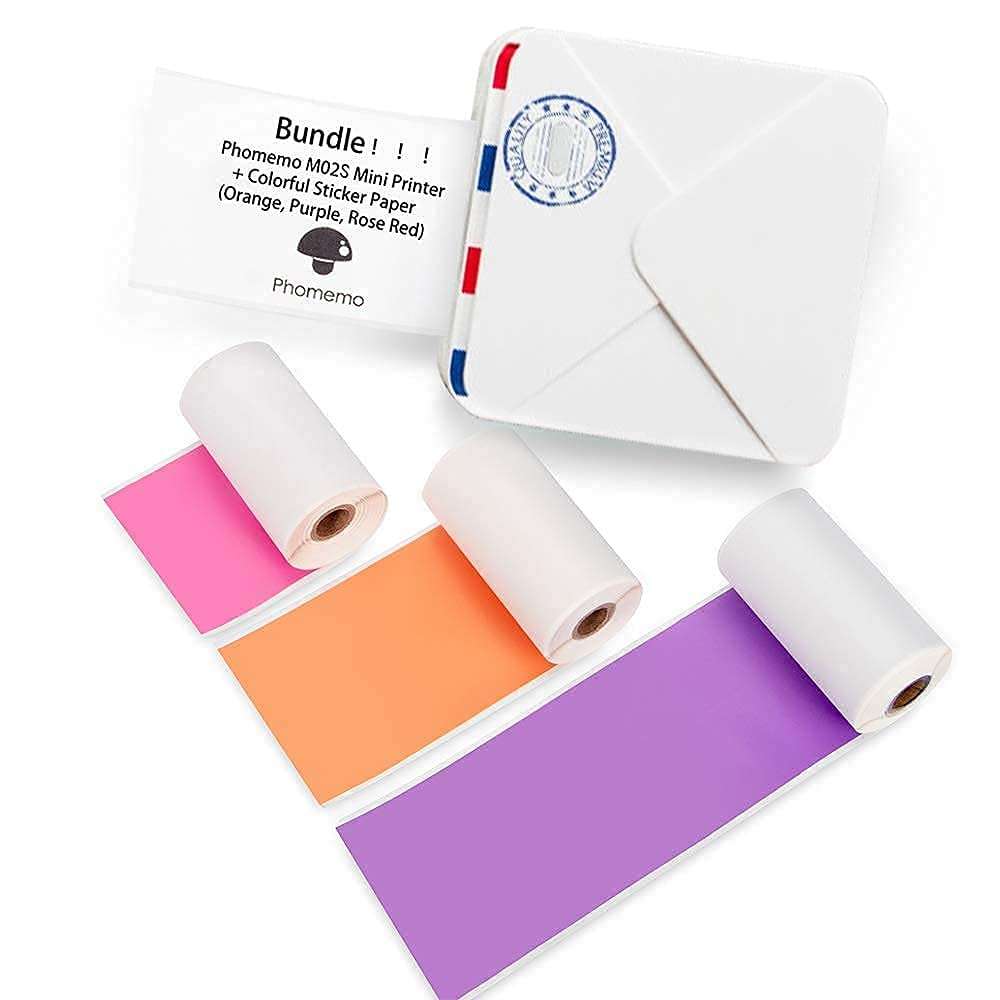 Phomemo M02S Pocket Printer- Bluetooth Thermal Photo Printer with 3 Rolls Colorful Sticker Paper, Compatible with iOS + Android for Plan Journal, Study Notes, Art Creation, Work, Gift 1