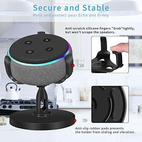 【Dot 3rd Generation Stand】 Table Holder for Echo Dot 3rd Generation, 360° Adjustable Stand Bracket Mount, Space-Saving Dot Accessories, No Muffled Sound Original Outlet Hanger for Smart Home Speaker 4