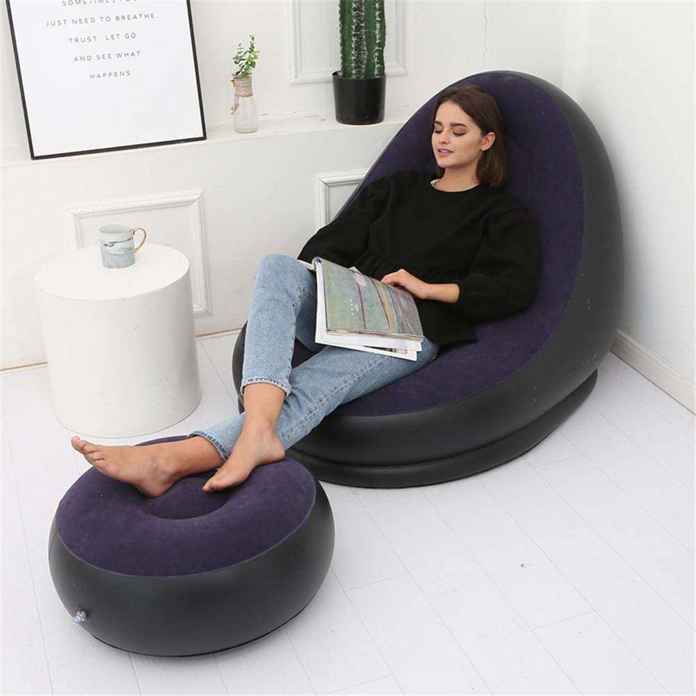 FENGLI Inflatable Cushion Lazy Sofa Soft Plush Fabric with Sofa Lounge Chair Leg Stool and Air Pump, Stylish Design, Comfortable Inflatable Sofa Lounge Chair, Suitable for Indoor and Outdoor 4