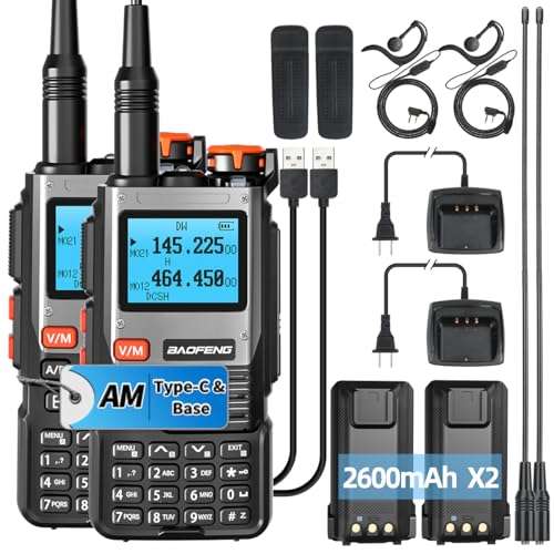 Ham Radio BAOFENG Radio Handheld Long Range Walkie Talkies NOAA Emergency Weather Receiver Two Way Radio Full Kit K61 with USB-C Charger Rechargeable 2600mAh Battery for Hiking Hunting Camping,2 Pack 1