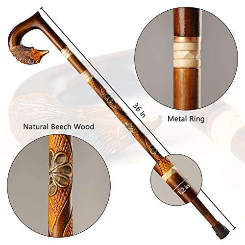 Orsus Wooden Walking Cane for Women Walking Stick Fox Hand Carved Stick 36" Womens Stick 4