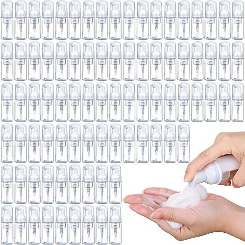 100 Pcs Foam Pump Bottle 1oz/30ml Mini Travel Plastic Empty Pump Lash Shampoo Clear Dispenser Portable Instant Soap Foaming Bottles for Hand Lotion Shampoo 1