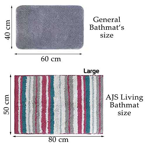 AJS Living Anti Slip Cotton Microfiber Striped Line Design Bathmat Rug, Door Floor Bath Mat for Home & Bathroom, Pink, 80*50 cm, Single 4