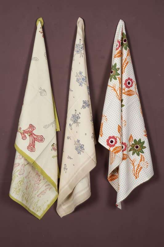 Contrast Living Bhim Hand Block Printed Kitchen Towel / Dish Towel / Hand Towel Multi Color Set of 3 Pcs 1