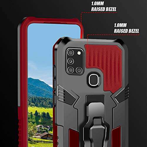 Compatible with Samsung Galaxy A21S Case,with [2 Pack] Tempered Glass Screen Protector,15ft. Drop Tested Protective Case| Kickstand || Heavy-Duty || Belt Clip |for Samsung A21s -RED 4