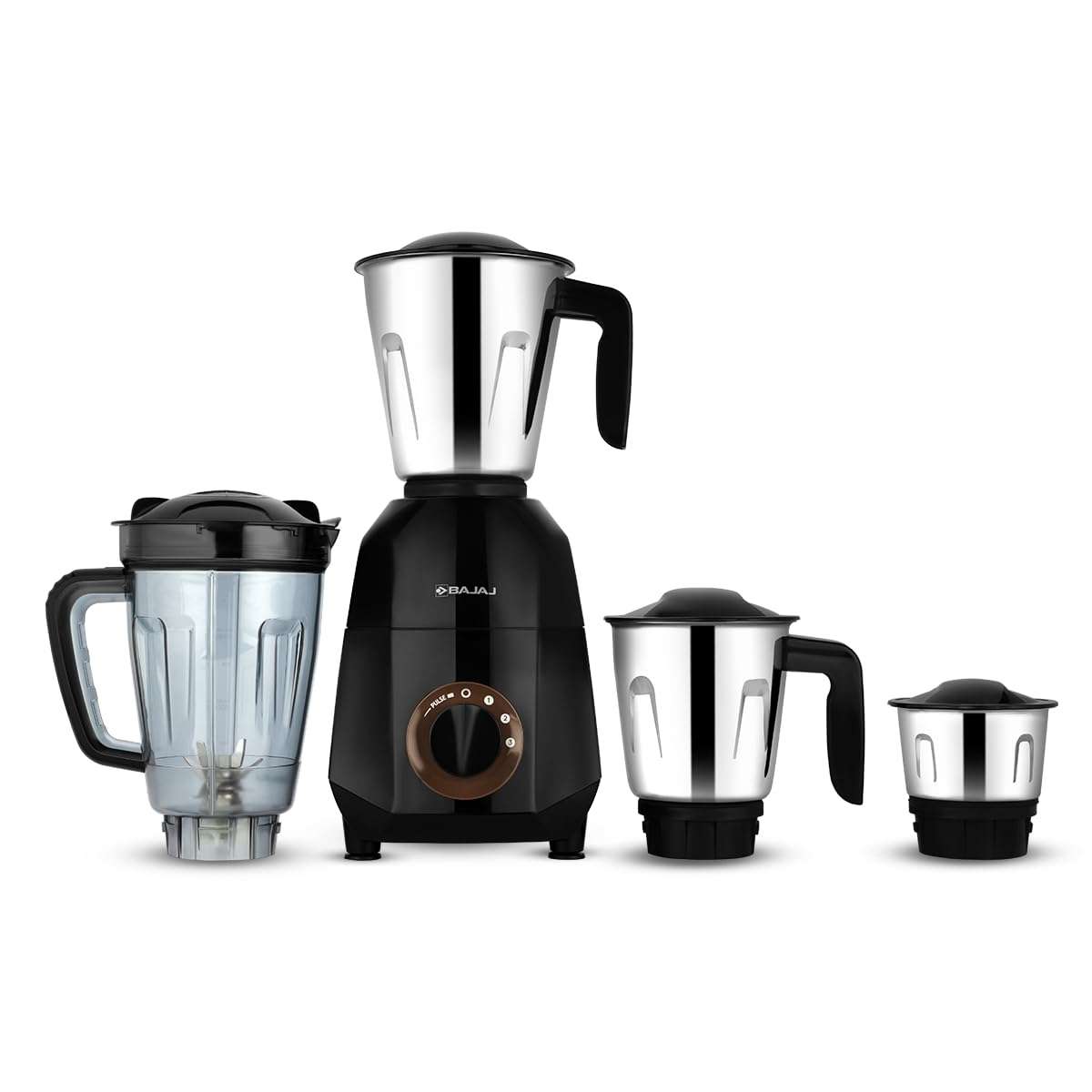 Bajaj Rex Dlx Ninja Series 4 Jar 750W Mixer Grinder | DuraCut Blades | 4 Stainless Steel Mixer Jars | Dry & Wet Grinding | 2 Yrs Warranty 【Black/Chocolate】 1