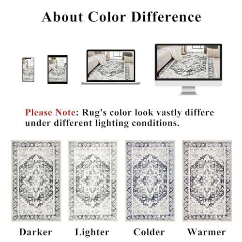 Topotdor Washable Rugs 6x9 Vintage Area Rugs Non-Slip Area Rugs Low Pile Floor Carpet Printed Soft Durable Stain Resistant Foldable Rugs Living Room Dining Room Bedroom,Beige 6