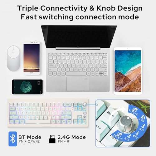 EPOMAKER Shadow-X Gasket Mechanical Keyboard with Screen, Hot Swappable 3 Modes (2.4ghz/Bluetooth/USB-C Wired) Wireless Gaming Keyboard, Poron Foam, Silicon Pad (White Blue, Wisteria Linear Switch) 5