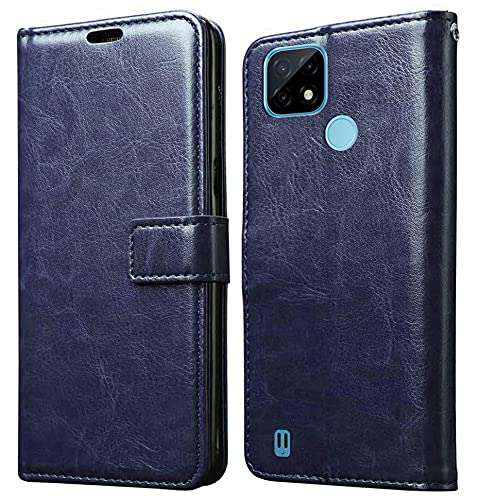 Jkobi Flip Cover Case for Realme C25Y | C21Y (Leather Finish | Magnetic Closure | Inner TPU | Foldable Stand | Wallet Card Slots | Blue) 1